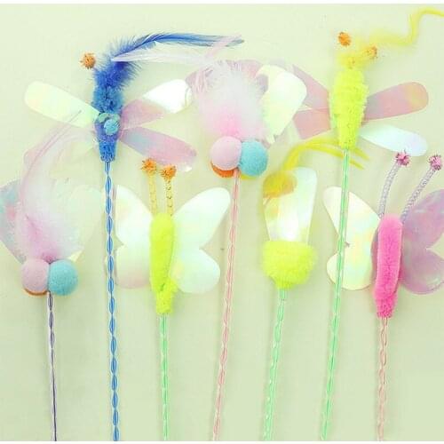 Teaser Feather Toys Kitten Funny Butterfly Dragon Fly Rod Cat Wand Toys Plastic Pet Cat Toys Interactive Stick Pet Cat Supplies