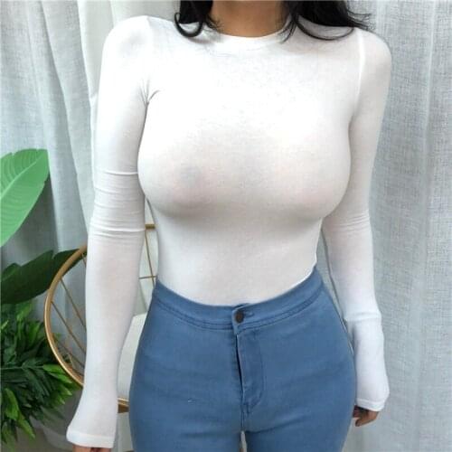 Thin Summer Top Sexy T Shirt Women 2021 Elasticity T-Shirt Korean Style Woman Clothes Slim Tshirt Female Casual Long Sleeve Tops