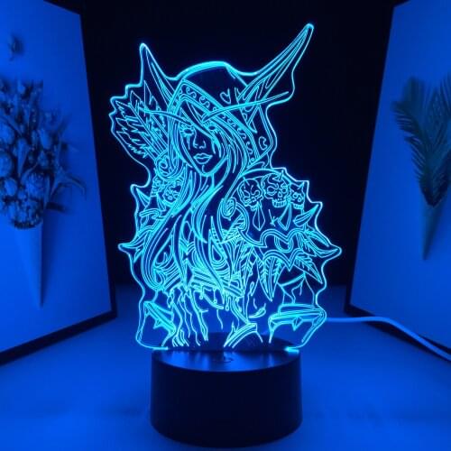 World of Warcraft Sylvanas 3D Lamp Windrunner Figure LED Night Light for Bedroom Decor Game Player Gift Nightlight Acrylic Lamp