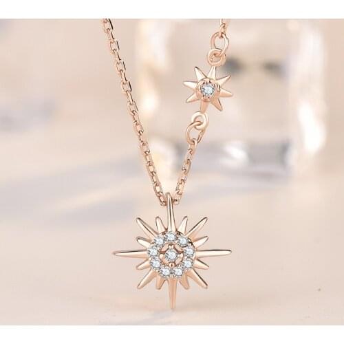 S925 Sterling Silver Shuning Jewelry Rose Gold Sun Necklace Fairy Fashion micro-set Clavicle Chain