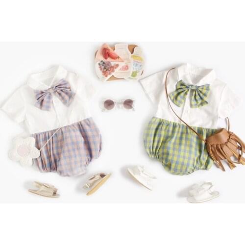 0-3T Newborn Kid Baby Girls Clothes Summer Plaid Romper Elegant Cute Sweet Cotton Jumpsuit Lovley Bow Body suit Outfit