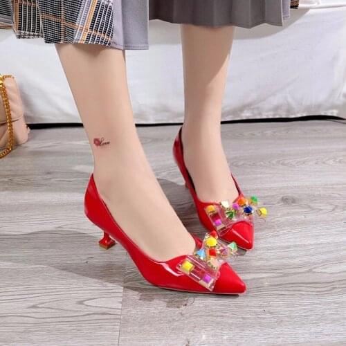Plus Size Woman Dress Shoes OL Office Lady Shoes Patent Leather High Heels Women Shoes Square Heeled Pumps Ladies Shoes U22-37