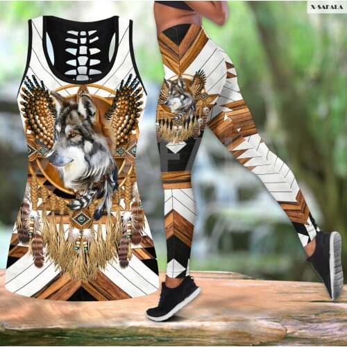 Wolf 3D Printed Women Two Piece Yoga Set Vest Hollow Combo Tank Top Legging Waist Sport Fitness Quick Dry E26