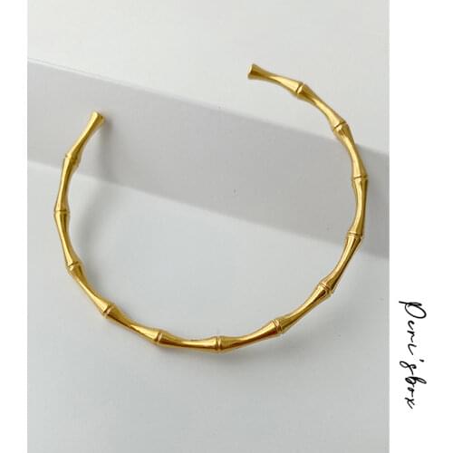 Perisbox Gold Color Linked Bamboo Bangles Thin Geometric Bangles for Women Open Minimalist Cuff Bangles Adjustable 2020 Jewelry