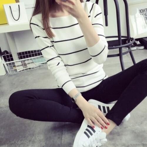 Round Neck Sweater Casual 2021 Striped Spring Autumn Thin Knit Long Sleeve Pullovers Women Sweter Sweaters Vestidos LXJ630