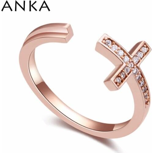 ANKA summer new classics luck cross rings charm design cubic zirconia fashion jewelry rose gold color ring gift for women #17170