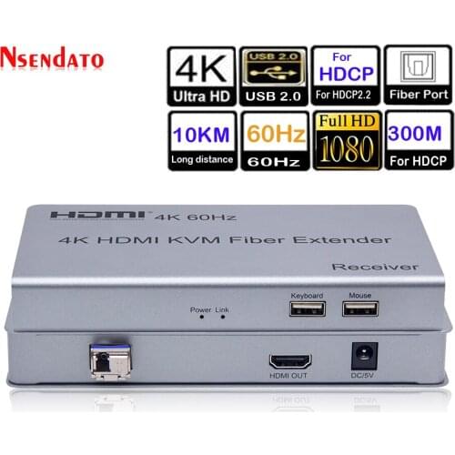 10km 4K HDMI KVM Fiber Extender Switch Box with 2 Ports USB 2.0 Sharing monitor mouse keyboard For HDCP 2.2 PC HDTV Monitor DVD