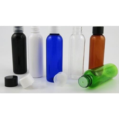 2 OZ Clear Blue Amber Green Black White PET Cream e liquid Perfume bottle with plastic screw cap lid Cosmetic Container 30pcs