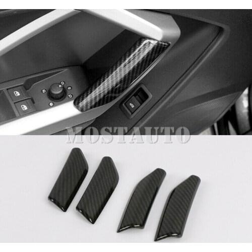 For Audi Q3 (F3) 2019-2020 ABS Carbon Fiber Interior Car Door Armrest Stripe Cover Trim 4pcs Car Accessories Interior Car Decor