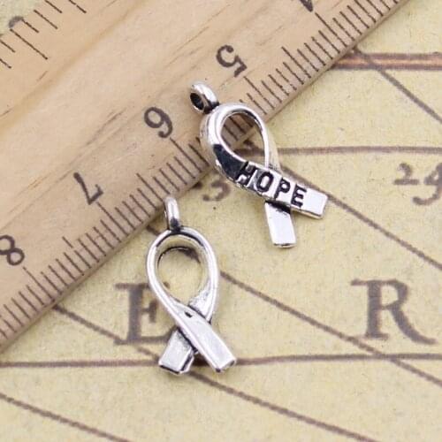 40pcs Charms Awareness Ribbon With Hope 19x7mm Tibetan Bronze Silver Color Pendants Crafts Making Findings Antique Jewelry