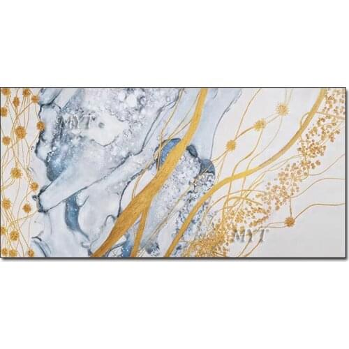 Free Shipping 100% Hand Painted Gold Line Oil Painting Home Decoration Modern Abstract Acrylic Gold Foil Painting