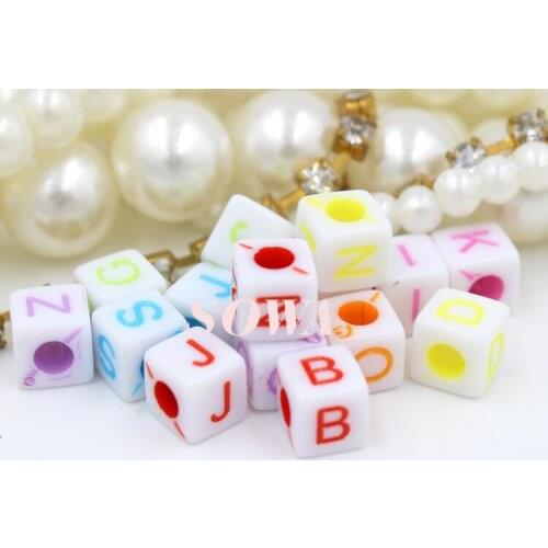 Free Shipping 6mm 100pcs/lot Mixed Alphabet/ Letter Acrylic Cube Letter Beads for DIY Loom Rubber Bands Charm Bracelets