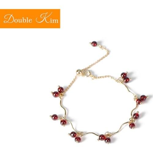 Natural Garnet Bracelet Copper Material Inlaid Natural Crystal Jewel Gold Color Trendy Bracelets Fashion Women Jewelry Gift