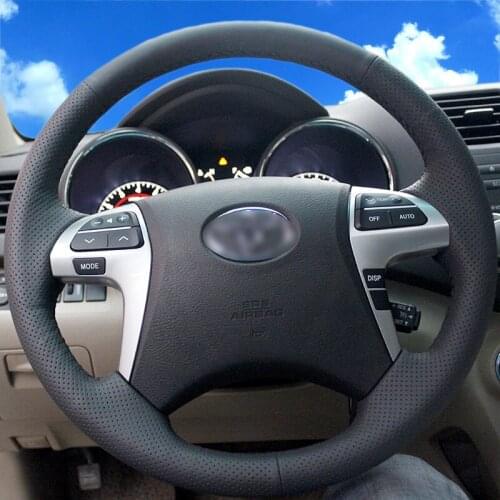 BANNIS Black Artificial Leather DIY Hand-stitched Steering Wheel Cover for Toyota Highlander Toyota Camry 2007-2011