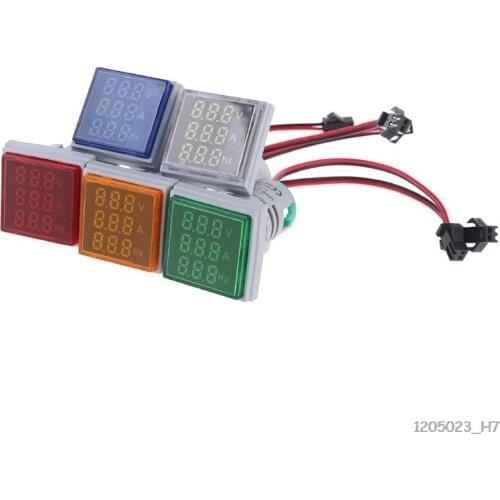 Digital 3in1 AC Ammeter Voltmeter Hz Current Frequency Meter Square Signal Light 22mm Digital Voltage Amp Hz Led Lamp Indicator