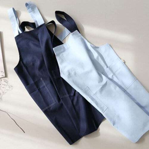 Full Length Blue Brown Cotton Linen Apron Barista Cafe Bistro Salon Uniform Waiter Waitress Baker Florist Gardener Work Wear B47