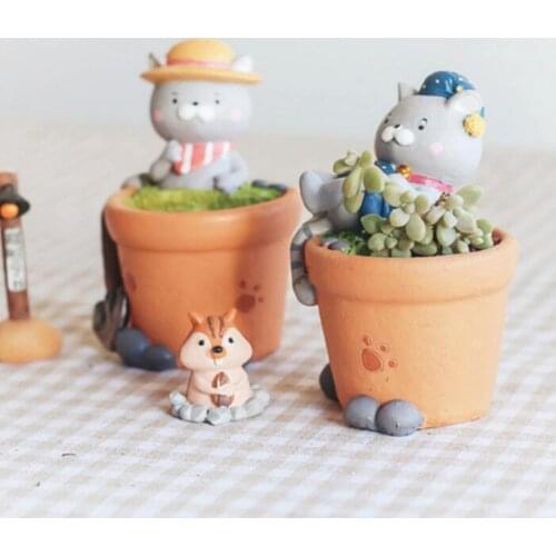 Home Garden Office Desktop Decoration Cute Cartoon Cat Designed Pot For Flower Succulent Plants (Not Included)