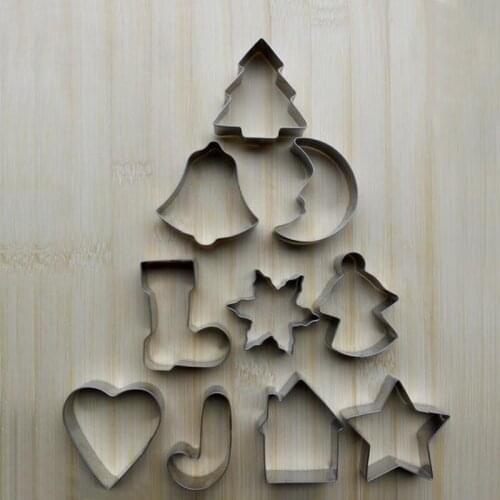 10pcs Christmas Cookie Cutters Tree Star House Bells Snowflake Biscuit Tool