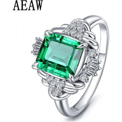 2.49ct AAA Lab Created Colombian Emerald Emgagement Ring Genuine Solid 14k White Gold Vintage Style with Moissanite for Women