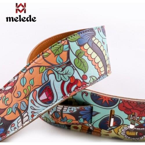 Full PU printed leather guitar belt rock guitarist performance special widened thickened strap personality skull universal belt