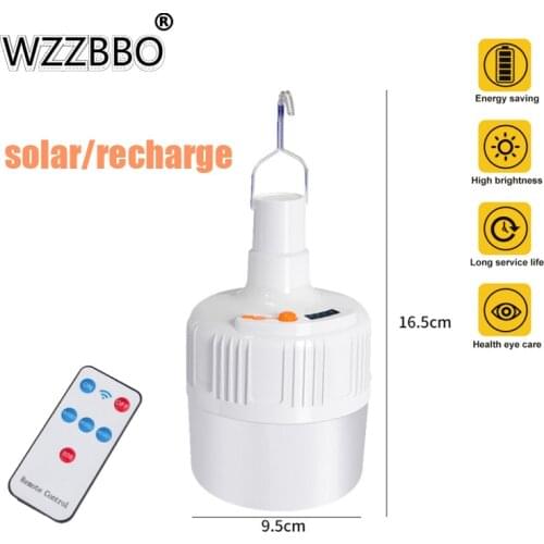 Bulb Hook Night Light Outdoor Camping Fishing Portable LED Light Bulb Solar Remote Control Rechargeable Emergency Light
