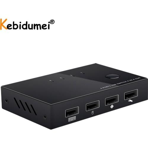 USB KVM Switch Box USB 2.0 Switcher 4 Port PCs Sharing 4 Devices for Keyboard Mouse Printer Monitor Switch Selector