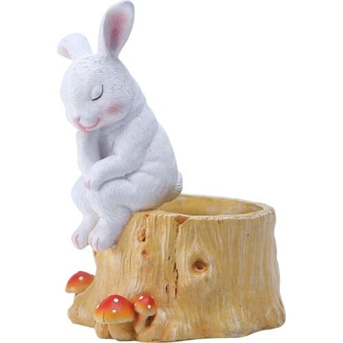 Cute Succulent Planter Pot Resin Desktop Bonsai Holder Garden Bunny Statue Window Box Desk Organizer Balcony Decoration