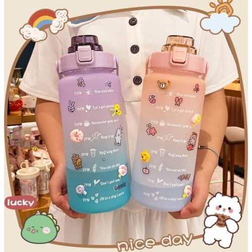 Stickers Water Bottle with Straw Cup Large Space Cup Sports Climbing Camping Water Bottle Drinking Bottle With Straw Leakproo