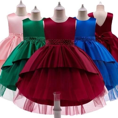 New 2021 Satin Mermaid Dress Kids Evening Dresses For Children Costume Beads Party Dress Girl Infant Vestido Ceremony 3-10 Years