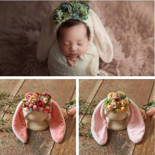 New newborn photography props flower group rabbit ear hat baby photo one hundred days baby hats photo child theme