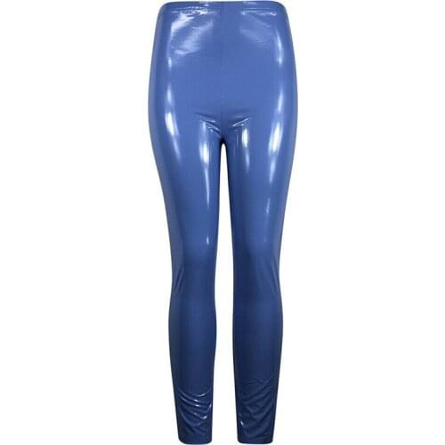 NEW Womens Wet Look Stretchy Pants Faux Leather Skinny Pencil Trousers