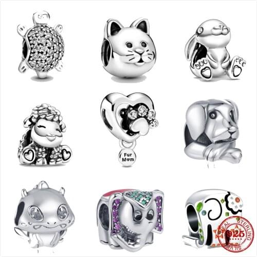 The new 925 sterling silver cat and dog, elephant, Tortoise and sheep, fit Pandora charm original bracelet jewelry for women