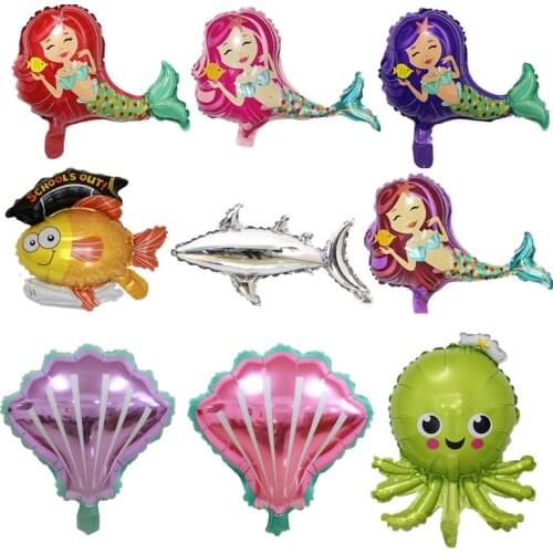 New Marine Aluminum Foil Balloon Mermaid Dolphin Great White Shark Shell Children Birthday Party Decoration Gift Inflatable Ball