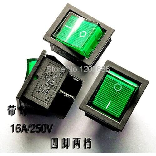 Large ship type switch KCD4 201 green 4 foot 2 files with light rocker switch 16A / 250V