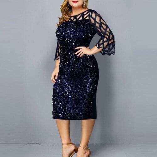 Summer Fashion Womens Hollow-out Spliced Sparkling Slimming Party Dress Medium Slim Body Wrap Buttock large Size Dress