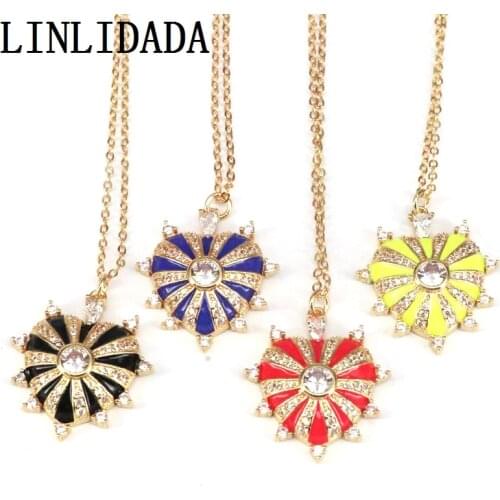 5PCS, Enamel heart Pendant, Pink, Red, Blue Heart CZ Micro Pave Gold Color Heart pendant, Enamel pendant Necklace Women Jewelry