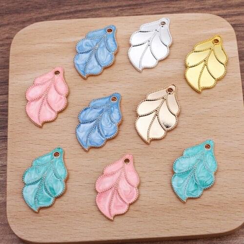 50 PCS 18x29mm Metal Alloy Drops Of Oil Enamel Leaf Charms Pendant DIY Handmade Accessories For Jewelry Making