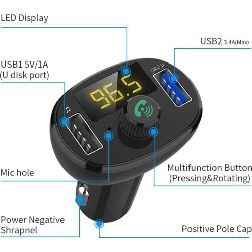 Radio FM Transmitter Bluetooth Car MP3 Player Handsfree Car Kit Dual USB Charger TF U Disk Music Player Car Accessories Gadgets