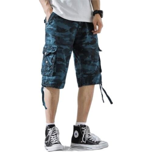 Short Length Hiphop Cargo Shorts Men Summer Casual Cotton Multi Pockets Breeches Cropped Trousers Military Camouflage Shorts5XL