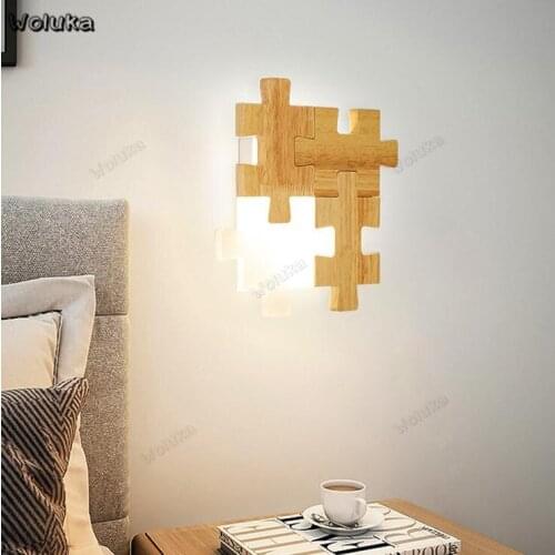 Nordic bedside aisle led wall lamp combination puzzle solid wood bedroom room ultra-thin shaped lamp CD50 W07