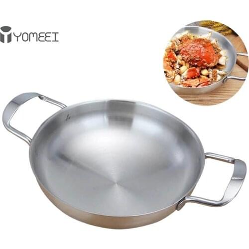 YOMEEI Stainless Steel Paella Pan Spanish Seafood Stock Pot Non-stick Frying Pan Crayfish Seafood Cooking Pan Kitchen Tools