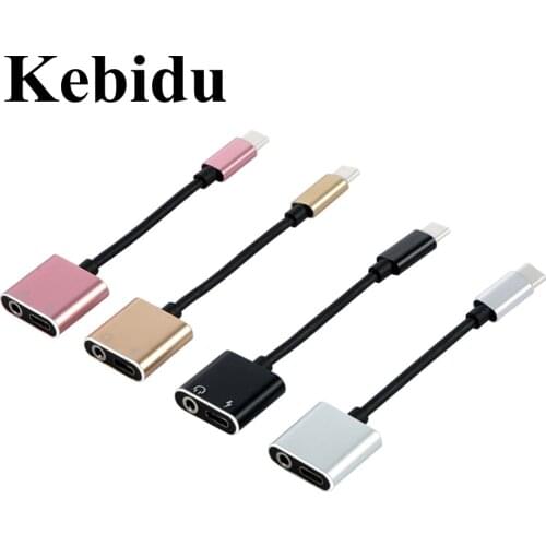 Kebidu 2 in 1 Type C to 3.5mm type-c AUX Male to Female Audio Charging Adapter Headphone Jack + Charging Converter For Xiaomi 6