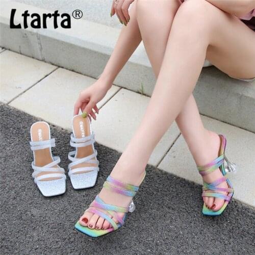 LTARTA 2021 Women Sexy Thin Heeled Sandals Female Fairy Fish Toe High-Heeled Sandals Street Open Toe Slippers Colorful WZ
