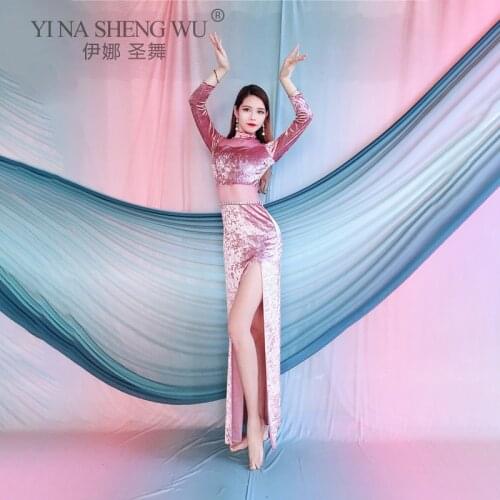 Belly Dance Women Elegant Velvet Top Training Clothing Dress Female Adult Split Long Skirt Performance Practice Clothing Set