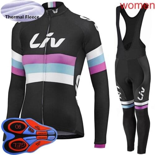 Womens Cycling Jersey Set Long Sleeve Winter thermal fleece bicycle shirt bib pants Suit Riding Clothing bike uniform Y101104