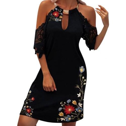 Floral Print Women Dress Hollow Out Off Shoulder Strapless Lace Sleeve Halter Soft Mini Dress Streetwear