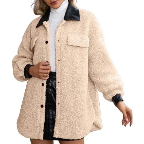 Women Coat Solid Color Plush Autumn Winter Lapel Single Breasted Warm Overcoat Solid Color Single Breasted Plush Jacket Women