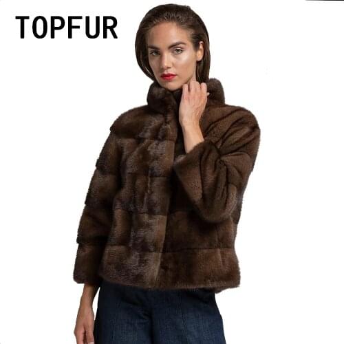 TOPFUR Winter Coat Women Natural Mink Fur Coat Plus Size Dark Coffee Spring Basis Jackets Outwear Real Fur Coats Genuine Leather