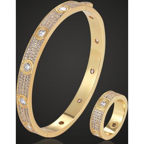 Zlxgirl Luxury brand Europe AAA pave cubic zircon bangle with ring wedding jewelry sets womens party love bangle free shipping