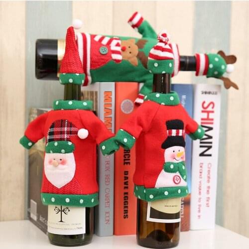 1pcs New Year Wine Decoration Cute Elk Pattern Christmas Wine Bottle Cover Sweater With Hat Home Party Table Decorations 2020